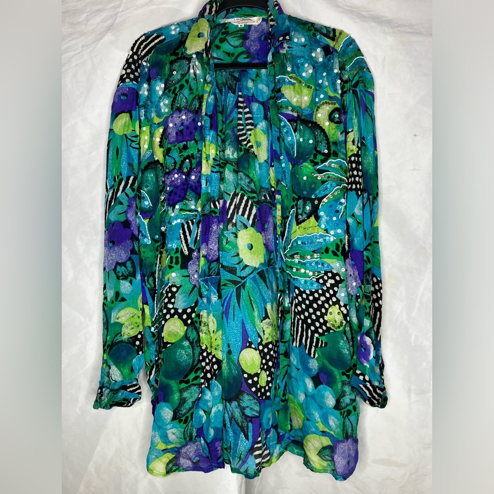 Judith Ann VTG silk tropical sequin button down
